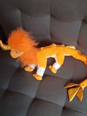 Plush Orange Dragon Toy with Gold Accents - Kids Toy